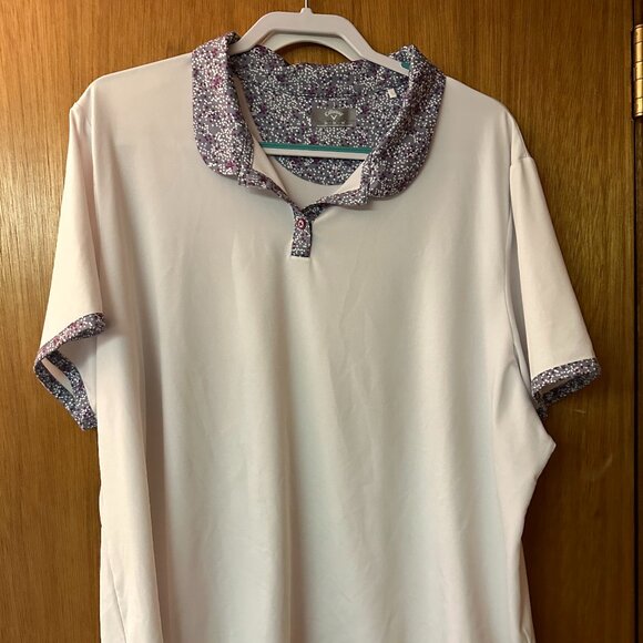 Men Callaway Collared Golf Shirt SZ 3X White W/ Purple on Collar and Sleeve Ends - Picture 1 of 5